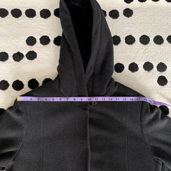 Vintage 90s Wool Cashmere Faux Fur Lined Hood Long Maxi Coat Overcoat - Picture 13 of 16